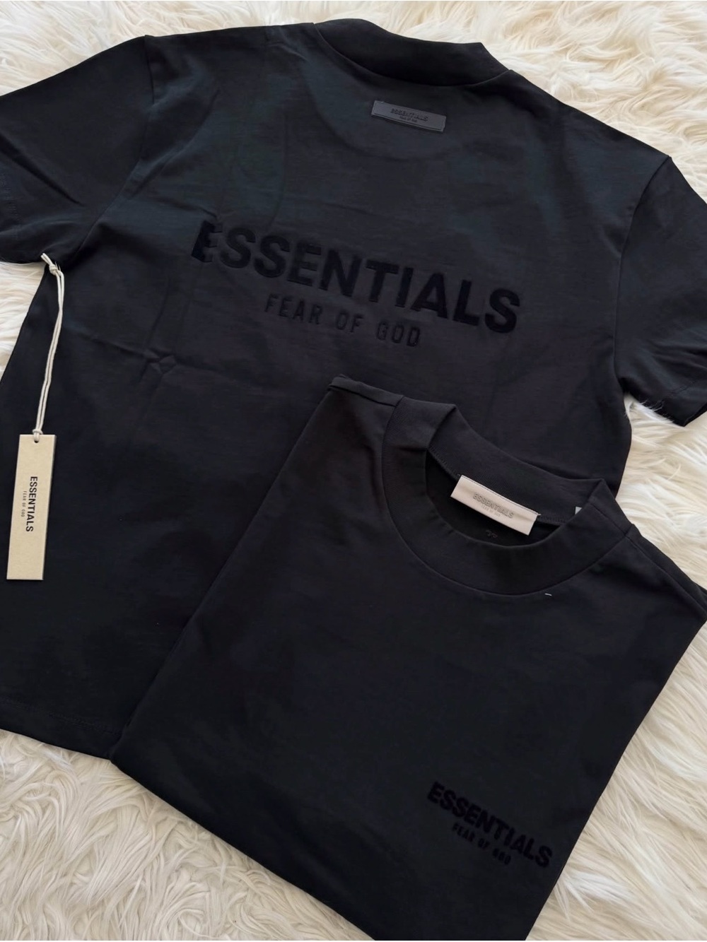 Fear of God ESSENTIALS Black Tonal Logo Short Sleeve Tee
